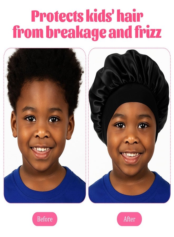 Ajcotahm 2 PCS Bonnets for Kids Bonnet for Boys Silk Satin Sleeping Cap Satin Kid Bonnets Curly Hair Wrap Elastic Wide Band Bonnet Sleep Cap for Child Toddler - Image 4